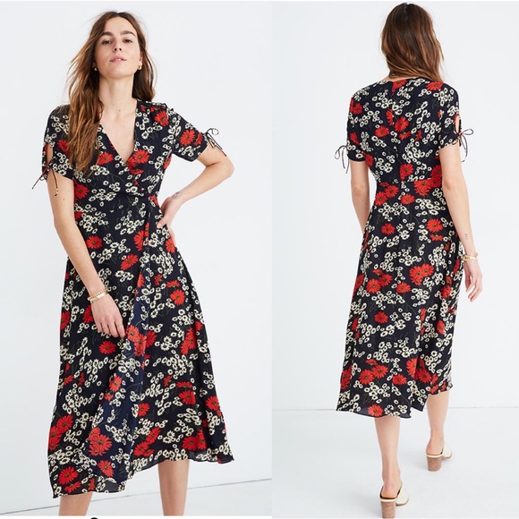 SOLD..NWT Madewell Peekaboo-Sleeve Midi Dress - Picture 2 of 6